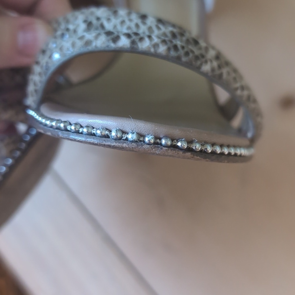 Coach Taupe and Silver Women's Snake Skin Strappy Heels - Picture 14 of 16